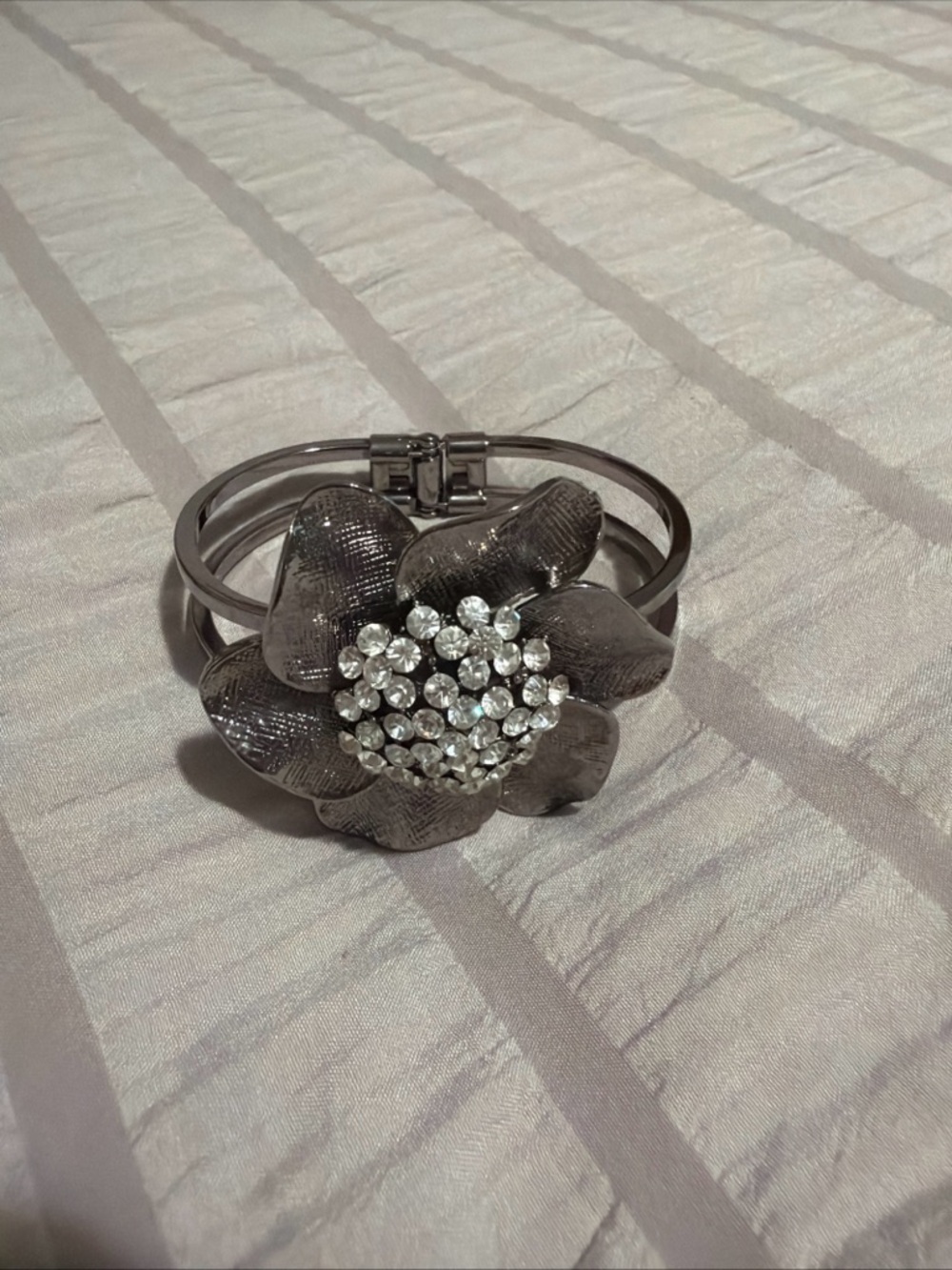 Silver Floral Crystal Cuff Bracelet - Women Jewelry